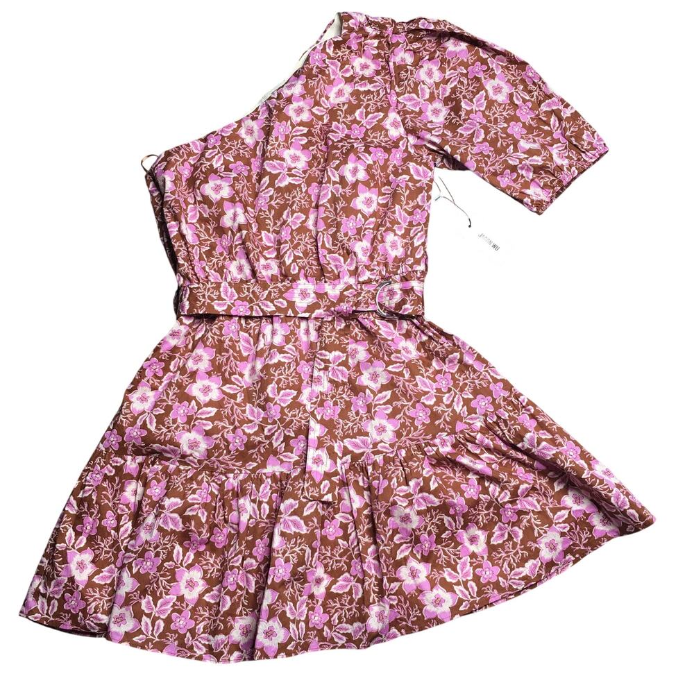 NWT Jason Wu Womens One Shoulder Belted Floral Mini Dress Lined Multicolor L